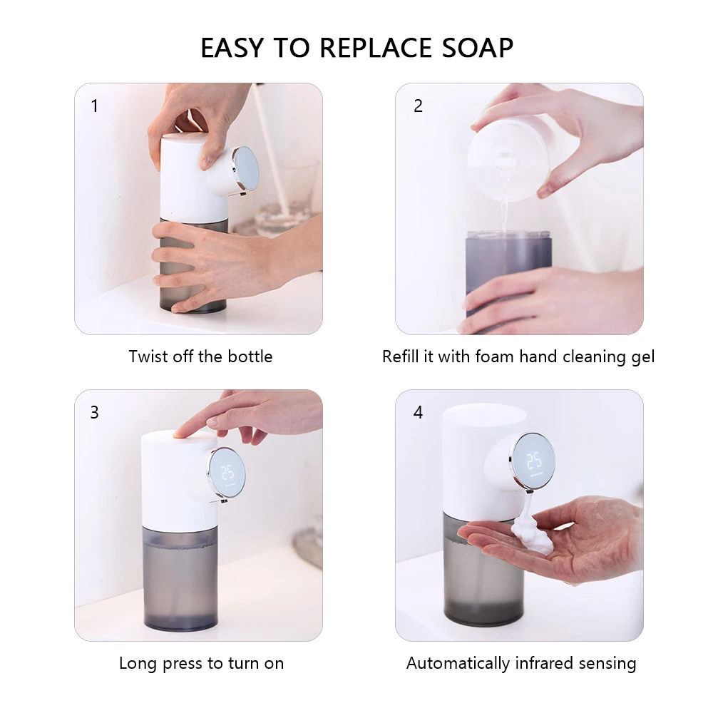 KKmoon Auto Infrared Foam Soap Dispenser Touchless 320ML Capacity Temperature Display Dense Foam Hands Washing Machine
KKmoon Auto Infrared Foam Soap Dispenser Touchless 320ML Capacity Temperature Display Dense Foam Hands Washing Machine