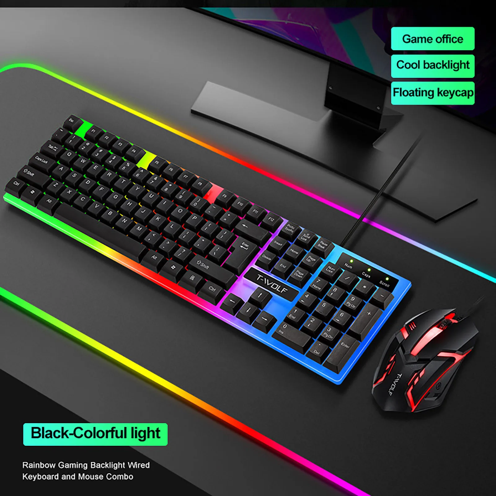 Игровая Проводная клавиатура + мышь механическая светодиодсветильник Светка |