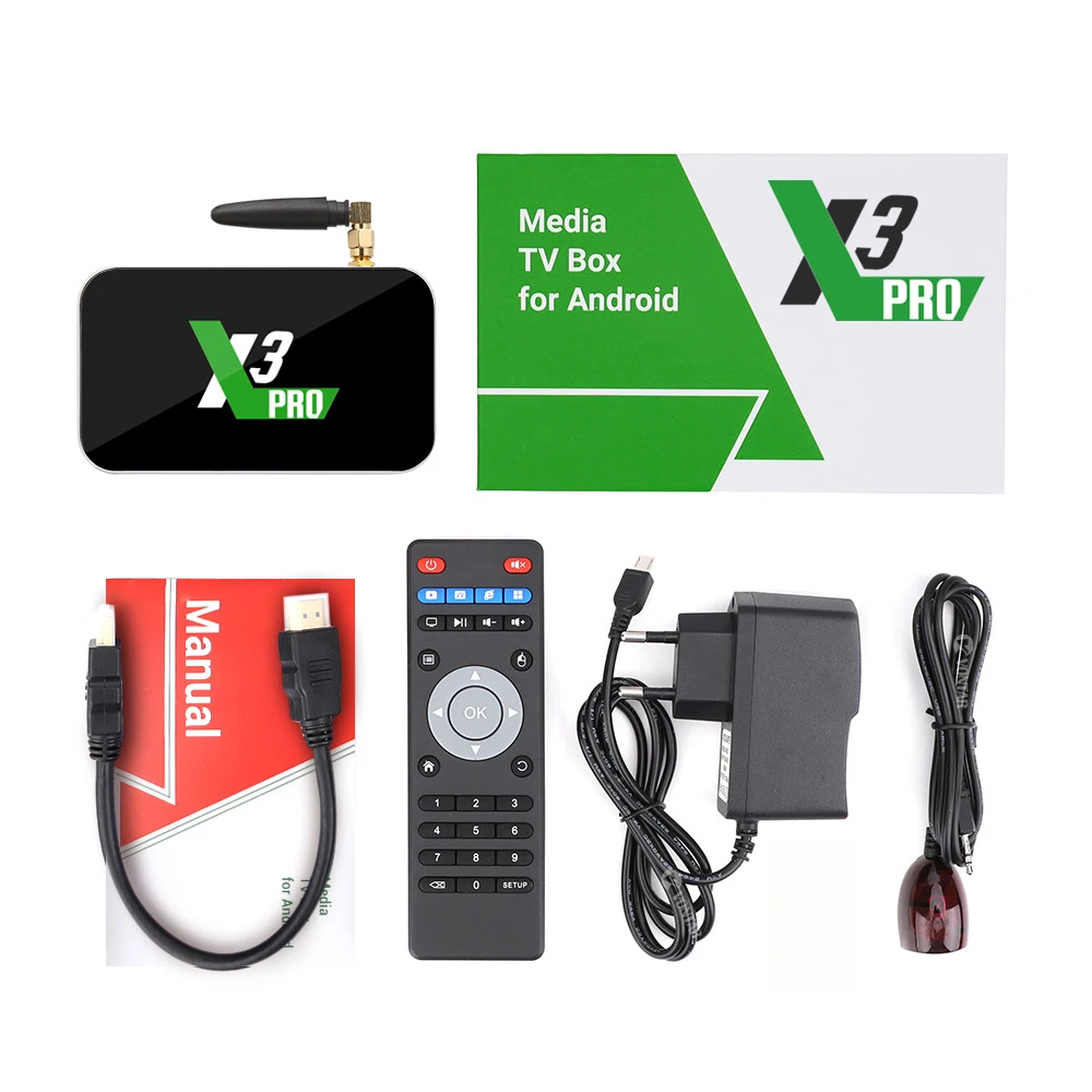 Smart TV Box X3 Plus Android 9.0 S905X3 Quad Core ARM Cortex-A55 CPU 2.4G / 5G Wifi 1000M BT 4.2 4K HD Set Top Box
Smart TV Box X3 Plus Android 9.0 S905X3 Quad Core ARM Cortex-A55 CPU 2.4G / 5G Wifi 1000M BT 4.2 4K HD Set Top Box