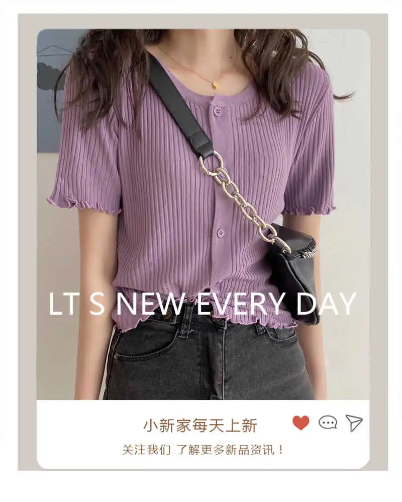 Summer 2020 New Thin with High-Waisted Trousers Flab Hiding Short Sleeve Knitwear T-shirt Women's Ice Silk Short-Style Purple
Summer 2020 New Thin with High-Waisted Trousers Flab Hiding Short Sleeve Knitwear T-shirt Women's Ice Silk Short-Style Purple