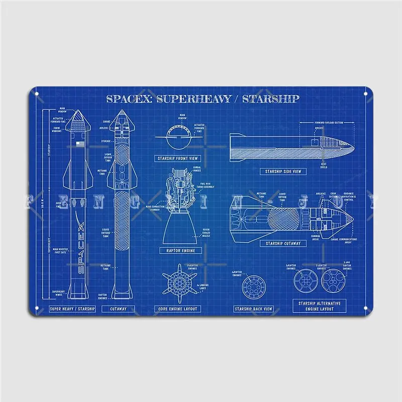 Spacex: Super Heavy Starship Blueprint Poster Metal Plaque Wall Mural Bar Cave Retro Wall Decor Tin Sign Posters
Spacex: Super Heavy Starship Blueprint Poster Metal Plaque Wall Mural Bar Cave Retro Wall Decor Tin Sign Posters