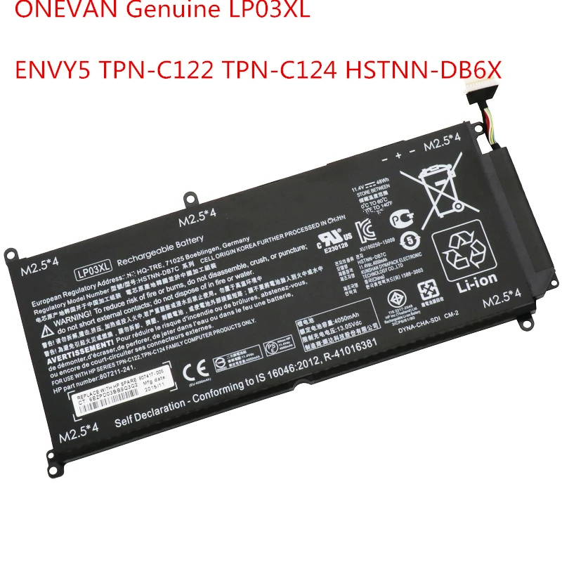 New 11.4V LP03XL battery for HP Envy 15 15-ae020TX TPN-C124 TPN-C122 807417-005 807211-121 HSTNN-DB6 HSTNN-DB7C
New 11.4V LP03XL battery for HP Envy 15 15-ae020TX TPN-C124 TPN-C122 807417-005 807211-121 HSTNN-DB6 HSTNN-DB7C