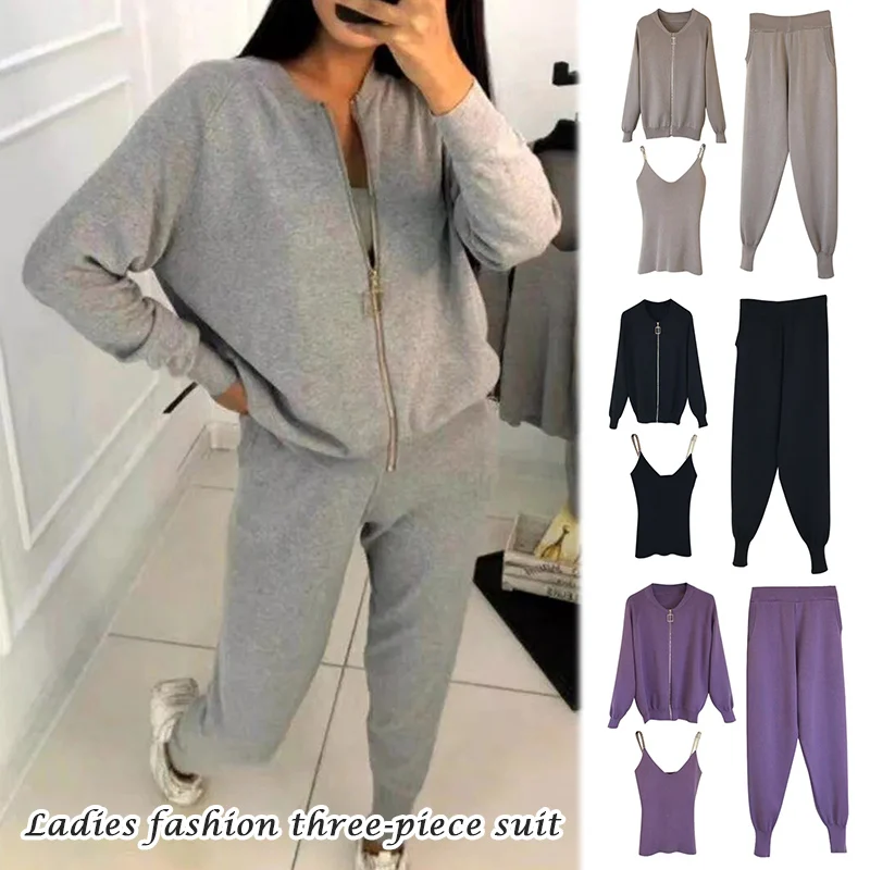 2021 Spring Outfit Women's High Quality Fashion Three-Piece Suit Vest Knitted Coat Elasticated Trousers
2021 Spring Outfit Women's High Quality Fashion Three-Piece Suit Vest Knitted Coat Elasticated Trousers
