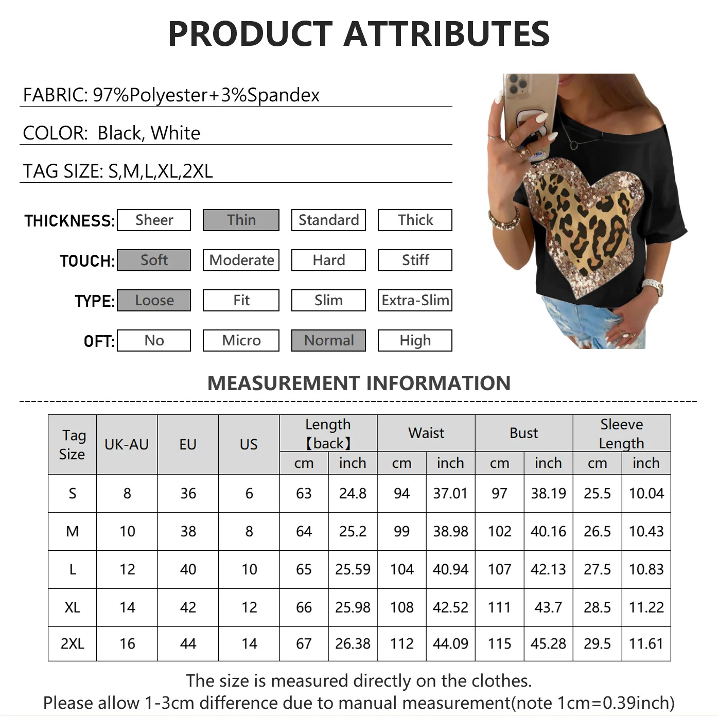 Womens Basic Fashionable Heart-shaped Sequined Leopard Print T-shirts Female Casual Summer Fashion Loose Breathable Tees D30
Womens Basic Fashionable Heart-shaped Sequined Leopard Print T-shirts Female Casual Summer Fashion Loose Breathable Tees D30