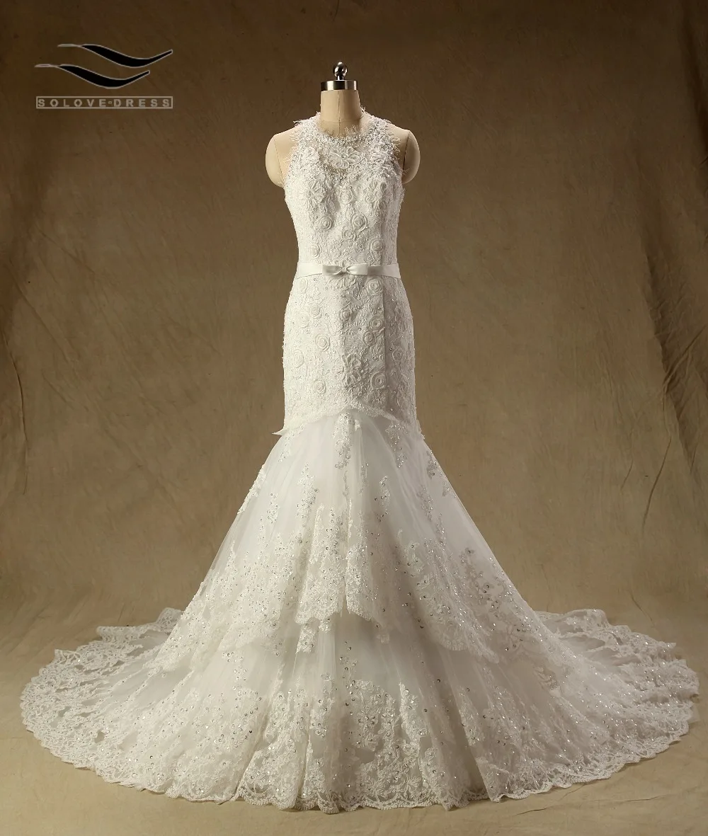 

Изысканное кружевное свадебное платье длиной до пола, свадебное платье с цветами и шлейфом на заказ, реальные фотографии SL-W777