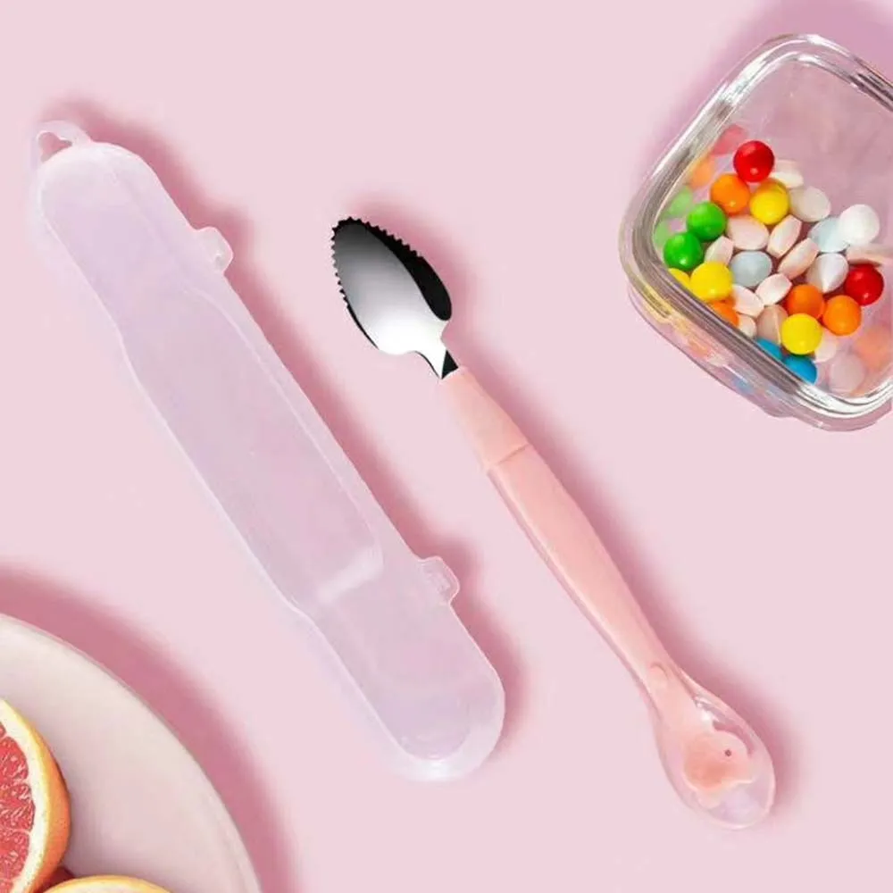 

New Baby Double Headed Fruit Scraping Spoon Non-slip Food Supplement Infants Feeding Spoon Stainless Steel Cute Baby Utensils