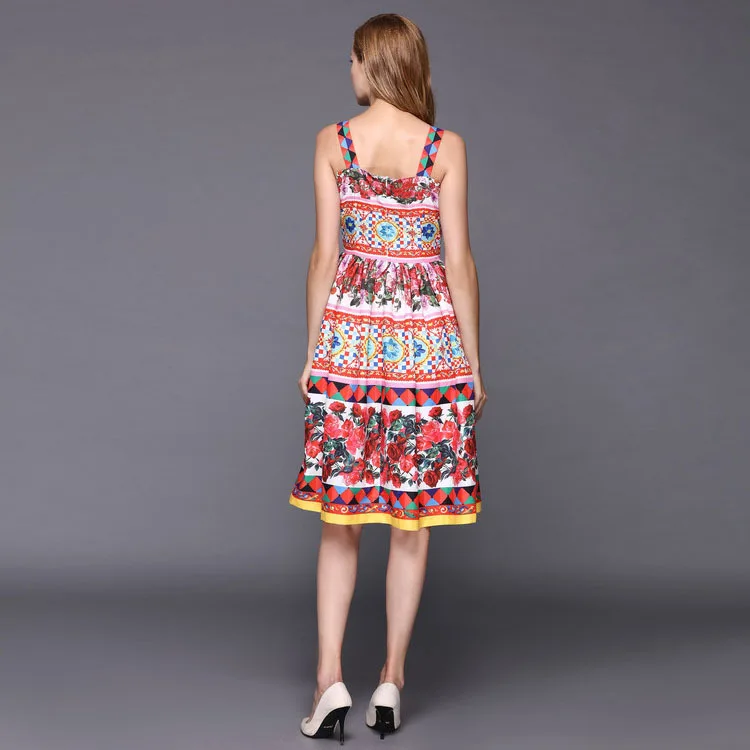 SHENGPALAE 2021 Designer Women's High Quality Colourful Flower Printed Crystal Button Spaghetti Strap Knee-length Dress ZA3832
SHENGPALAE 2021 Designer Women's High Quality Colourful Flower Printed Crystal Button Spaghetti Strap Knee-length Dress ZA3832