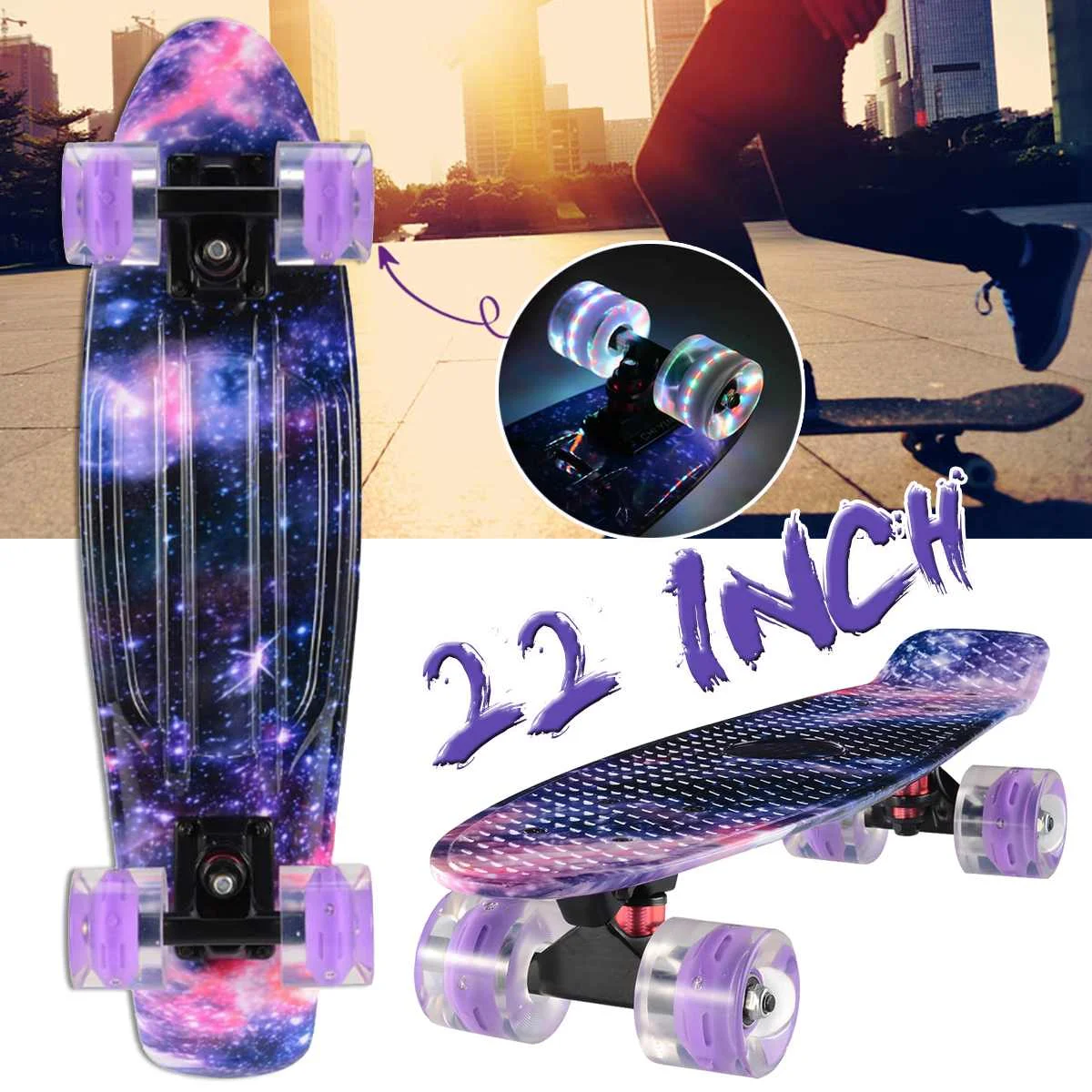 22 inch Skateboard Cruiser Board Board 22" X 6" Retro Longboard Skate Graphic Galaxy Complete Led Light Boy Girl Xmas Gift
22 inch Skateboard Cruiser Board Board 22" X 6" Retro Longboard Skate Graphic Galaxy Complete Led Light Boy Girl Xmas Gift