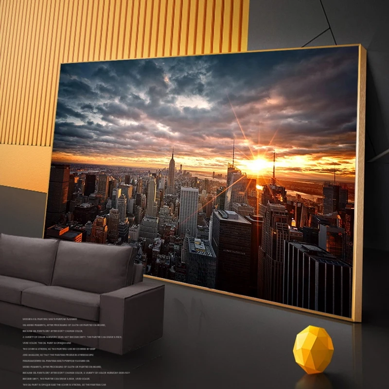 

New York City Sunset View Landscape Canvas Paintings Scenery Posters and Prints Skline of Manhattan Wall Art Pictures Home Decor