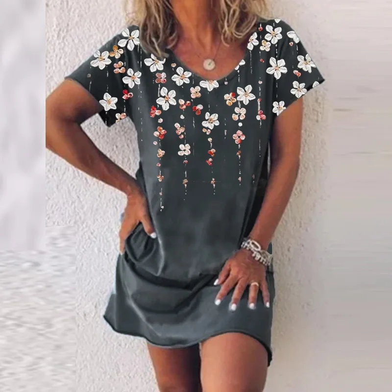 Summer Dress Women Ladies Floral Printed Casual Loose Short Sleeve V-Neck Party Dresses Oversize for Female Mini Dress 2021
Summer Dress Women Ladies Floral Printed Casual Loose Short Sleeve V-Neck Party Dresses Oversize for Female Mini Dress 2021