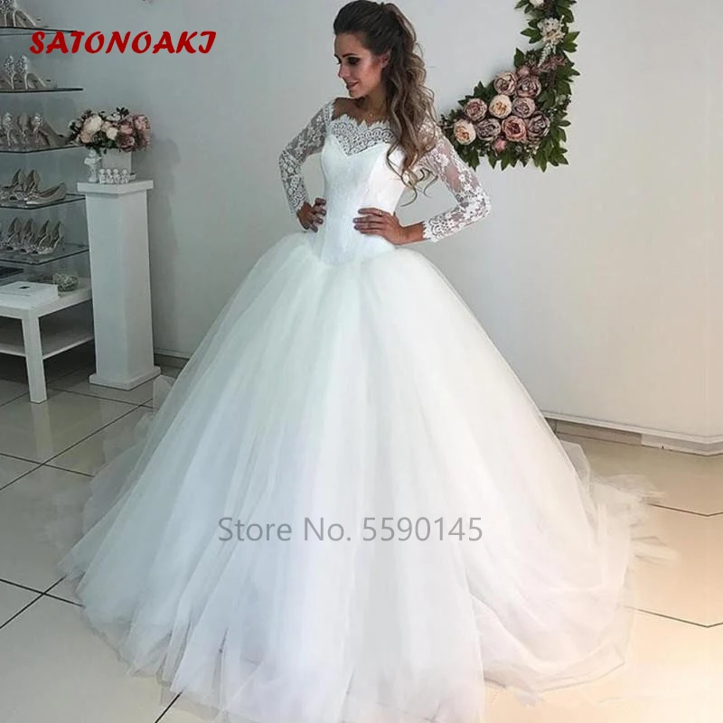 2022 Long Sleeve Wedding Dress Lace Off Shoulder White Princess Bridal Gown Custom Made Vestido De Novia Mariage Online Shop | Свадьбы и