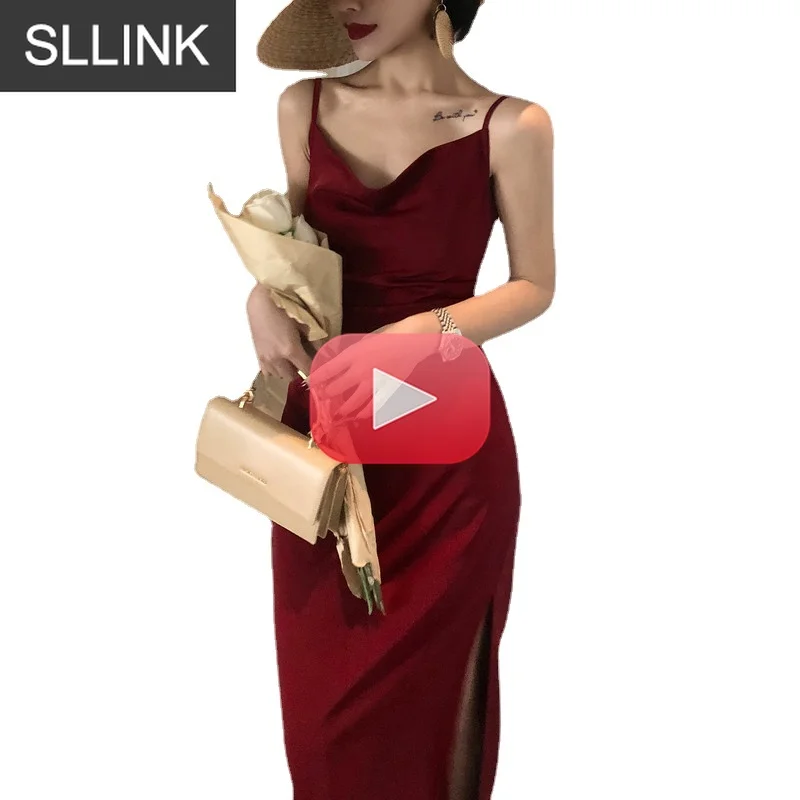 Satin Dress Woman Dress Sleeveless Spaghetti Strap Evening Red Black Summer French Party Wedding Vintage Silk Dresses Elegant
Satin Dress Woman Dress Sleeveless Spaghetti Strap Evening Red Black Summer French Party Wedding Vintage Silk Dresses Elegant