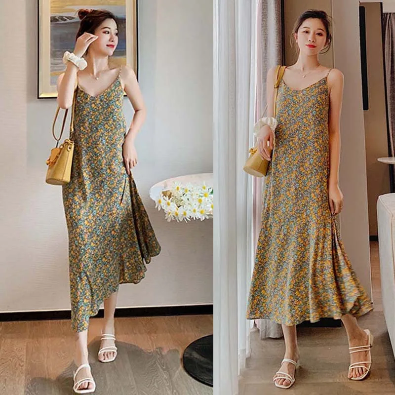 Summer Korean Style Loose Vacation Sling Dress Leisure Sleeveless Women Dress All-Match Floral Print Female Ankle-length Dress
Summer Korean Style Loose Vacation Sling Dress Leisure Sleeveless Women Dress All-Match Floral Print Female Ankle-length Dress