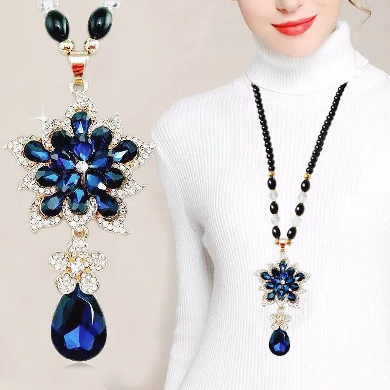 Bohemia Long Sweater Necklace for Women Luxury Elegant Big Flower Crystal Pendant Sweater Bead Chain Winter Jewelry Accessories
Bohemia Long Sweater Necklace for Women Luxury Elegant Big Flower Crystal Pendant Sweater Bead Chain Winter Jewelry Accessories