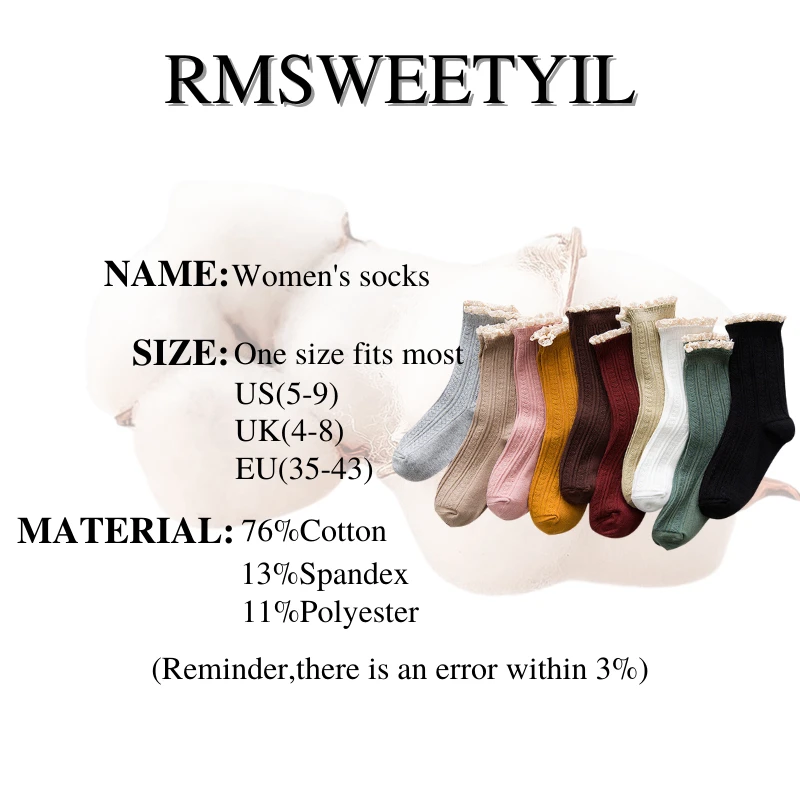 RMSWEETYIL Women Lace Trim Frilly Socks Vintage Ruffle Lettuce Cute Kawaii Solid Color Cotton Casual Ladies Dress Knit Crew Sock
RMSWEETYIL Women Lace Trim Frilly Socks Vintage Ruffle Lettuce Cute Kawaii Solid Color Cotton Casual Ladies Dress Knit Crew Sock