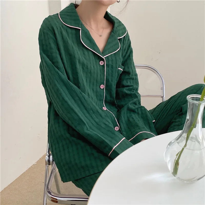 Pajamas For Women Cotton Autumn Long-sleeved Trousers Plaid Nightwear Two-piece Set Casual Home Clothes
Pajamas For Women Cotton Autumn Long-sleeved Trousers Plaid Nightwear Two-piece Set Casual Home Clothes
