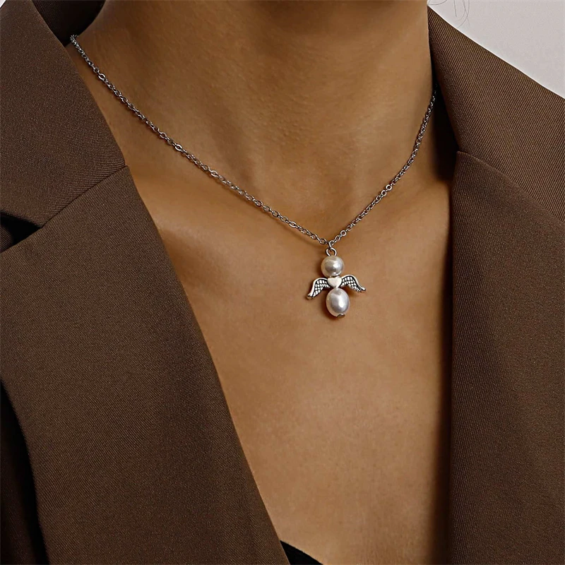 Simple Style Cupid Wings Imitation Pearl Pendant Necklace New Retro Women's Necklace Ladies Girl Jewelry Accessory Best Gift
Simple Style Cupid Wings Imitation Pearl Pendant Necklace New Retro Women's Necklace Ladies Girl Jewelry Accessory Best Gift