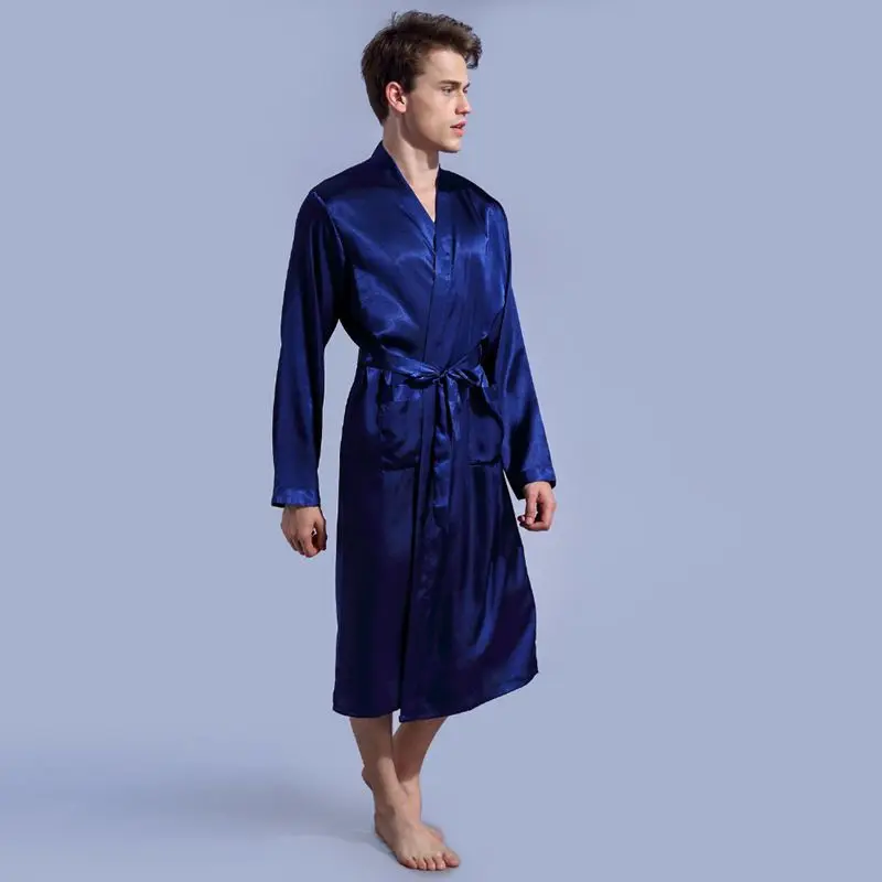 Navy blue Bathrobe Casual Nightwear Pajamas Loose Leisure Men's Sleepwear Rayon Satin Robe Gown Solid Kimono
Navy blue Bathrobe Casual Nightwear Pajamas Loose Leisure Men's Sleepwear Rayon Satin Robe Gown Solid Kimono