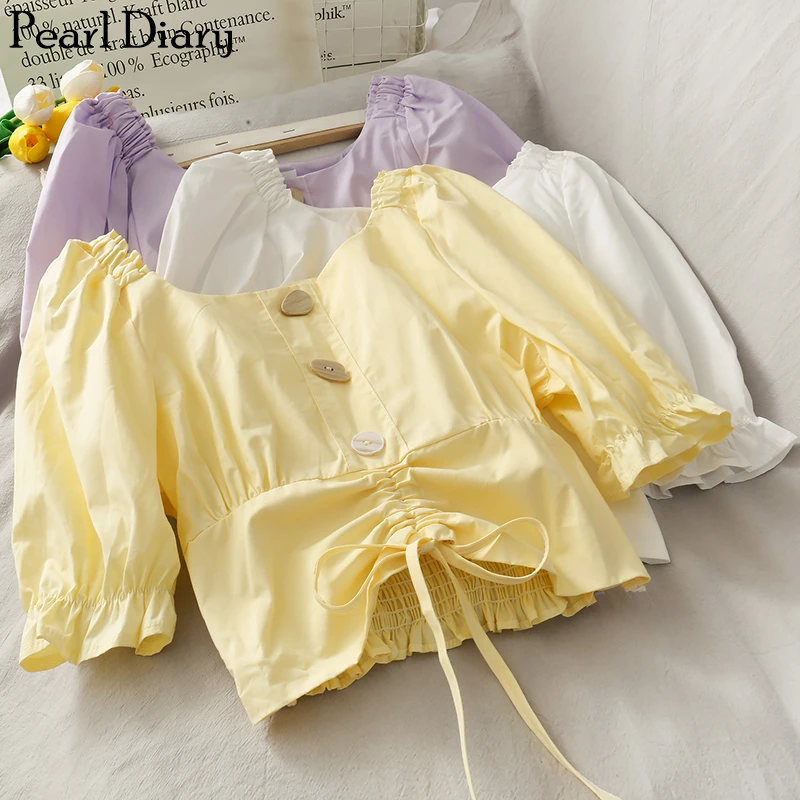 Pearl Diary Drawstring Crop Top Women Scoop Neck Ruched Front Button Placket Blouson Sleeve Top Elastiated Cuff Femme Crop Top
Pearl Diary Drawstring Crop Top Women Scoop Neck Ruched Front Button Placket Blouson Sleeve Top Elastiated Cuff Femme Crop Top