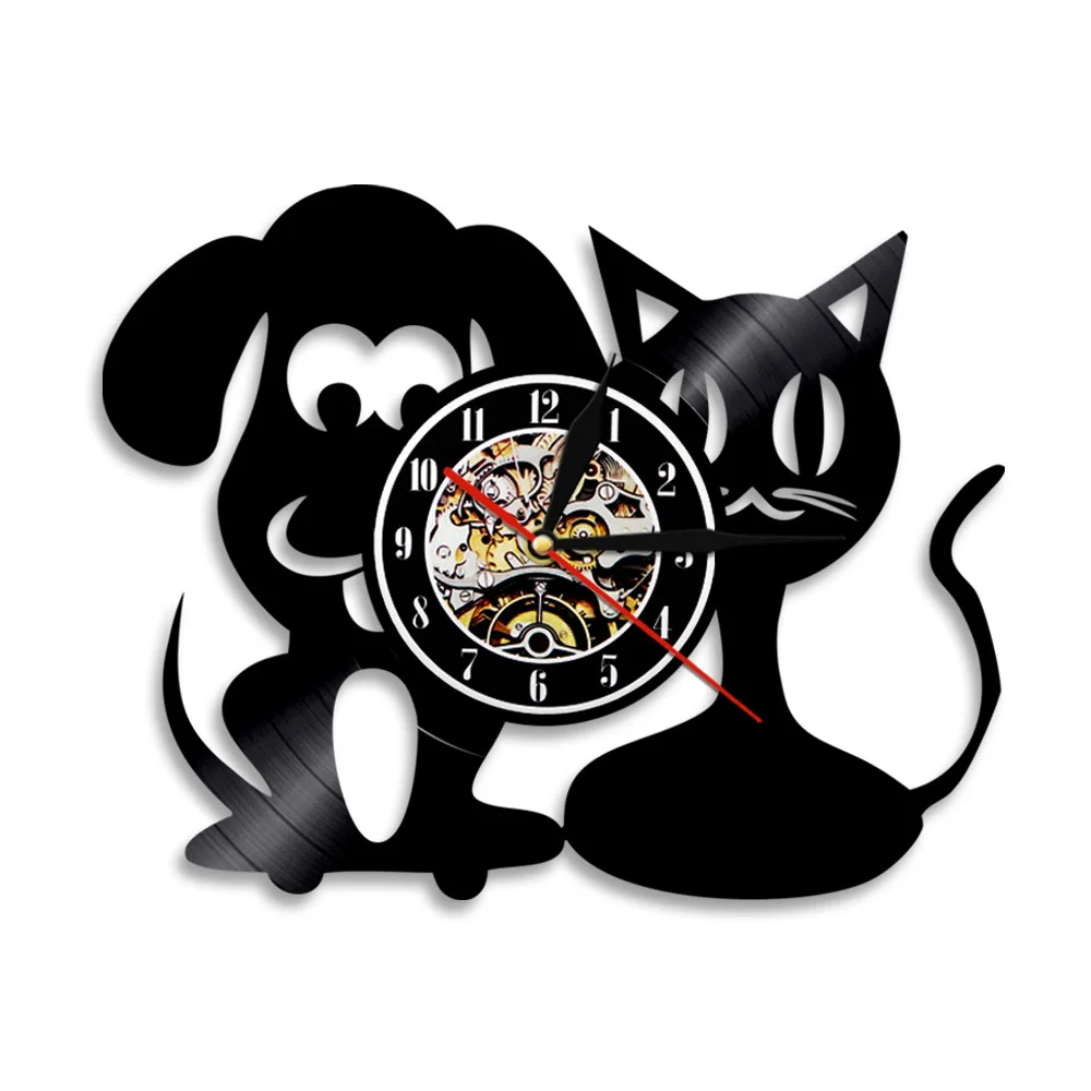 

Настенные часы с кошкой и собакой, Виниловая пластинка для клиники домашних животных, Подвесные часы с животными, больницей, котенком, doggy, современный декор, ветеринар, лучший подарок