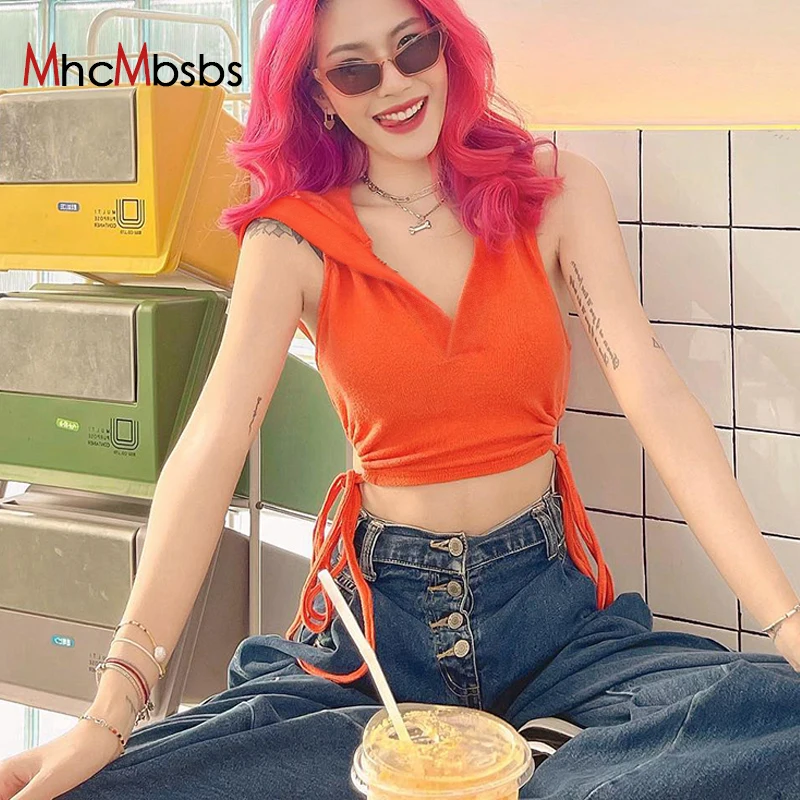 2022 Summer Sleeveless Casual Hooded Tshirts Women Cut Out Side Drawstring Skinny Crop Top Harajuku 90S Y2K Clothes
2022 Summer Sleeveless Casual Hooded Tshirts Women Cut Out Side Drawstring Skinny Crop Top Harajuku 90S Y2K Clothes