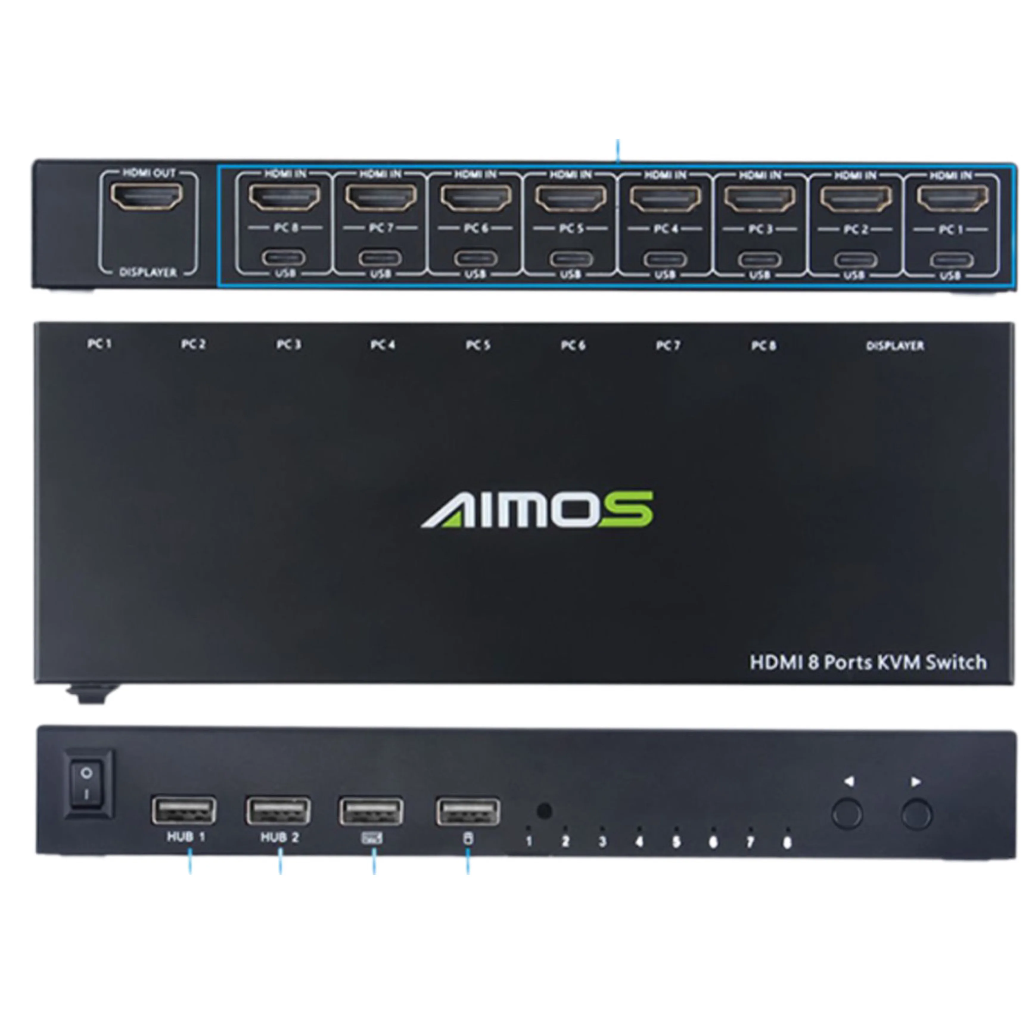 AIMOS KVM801 Switch 8 In 1 Out 8 in 4 Out HDMI-Compatible Switcher Box Support 4K 30Hz for 8 PC Share Keyboard Mouse
AIMOS KVM801 Switch 8 In 1 Out 8 in 4 Out HDMI-Compatible Switcher Box Support 4K 30Hz for 8 PC Share Keyboard Mouse