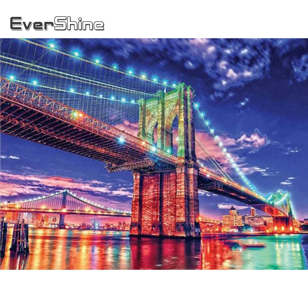 

EverShine 5D DIY Бриллиантовая мозаика пейзаж полная дрель квадратная алмазная живопись город Вышивка крестом мост Настенный декор