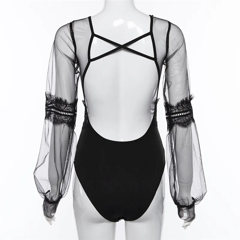 Black lace sexy bodysuit women mesh see through rompers womens jumpsuit bandage Lantern sleeve tulle party club Backless 2020
Black lace sexy bodysuit women mesh see through rompers womens jumpsuit bandage Lantern sleeve tulle party club Backless 2020