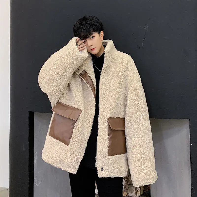 IEFB New fashion lamb wool patchwork PU leather double pocket warm and thick oversized autumn winter coat men's clothes 9Y4678
IEFB New fashion lamb wool patchwork PU leather double pocket warm and thick oversized autumn winter coat men's clothes 9Y4678