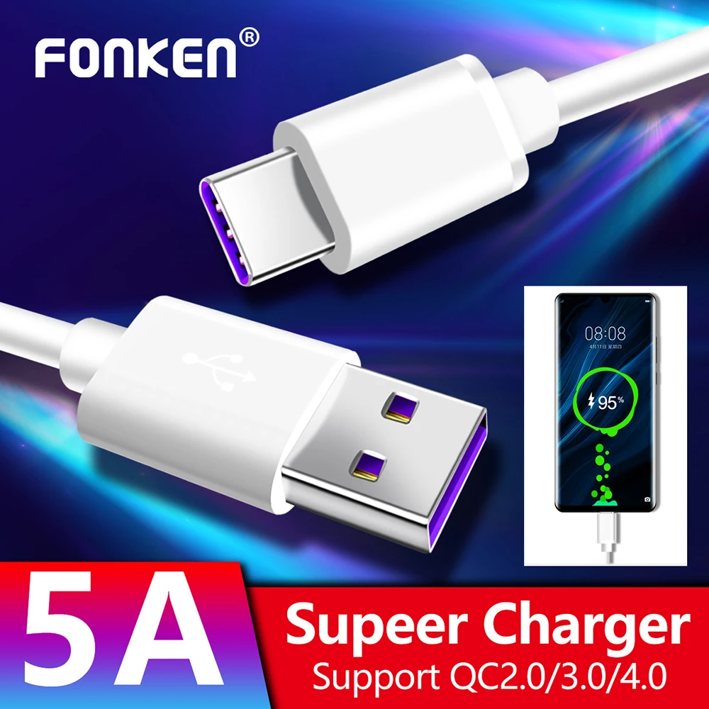 Кабель FONKEN 5A Type C кабель для быстрой зарядки и передачи данных