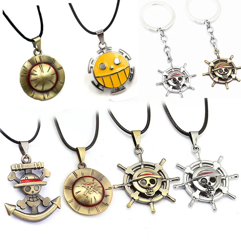 

Anime One Pcs Necklace Luffy Ace Pendant Chain Choker Hat Rudder Logo Alloy Necklaces Accessories Cosplay Nice Gift