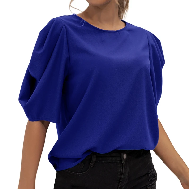 Летняя Повседневная футболка с круглым вырезом, женский модный однотонный шифоновый топ с рукавами-фонариками
Летняя Повседневная футболка с круглым вырезом, женский модный однотонный шифоновый топ с рукавами-фонариками
