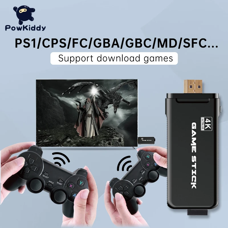 POWKIDDY 4K TV Memory Stick Video Game Console Retro Classic Game 4/6 Player 64GB 10000 Game 2 Wireless Controller For PS1 Game
POWKIDDY 4K TV Memory Stick Video Game Console Retro Classic Game 4/6 Player 64GB 10000 Game 2 Wireless Controller For PS1 Game