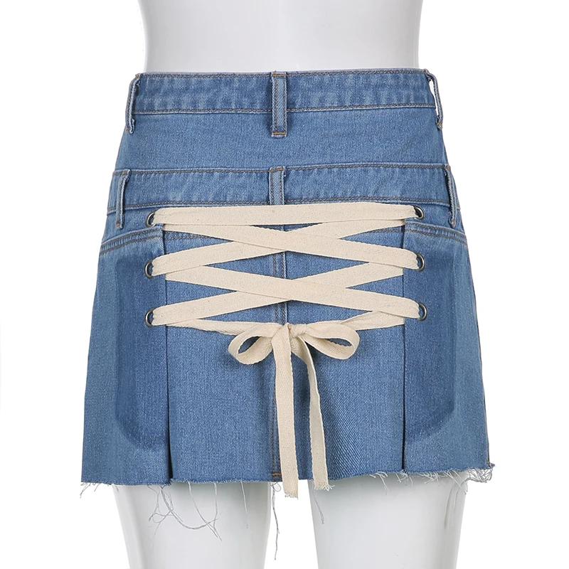 Rapcopter Sweet Cross Bandage Skirts y2k High Waist Blue Denim Skirts Korean Mini Skirts 90s Women Single Breasted Short Skirts
Rapcopter Sweet Cross Bandage Skirts y2k High Waist Blue Denim Skirts Korean Mini Skirts 90s Women Single Breasted Short Skirts
