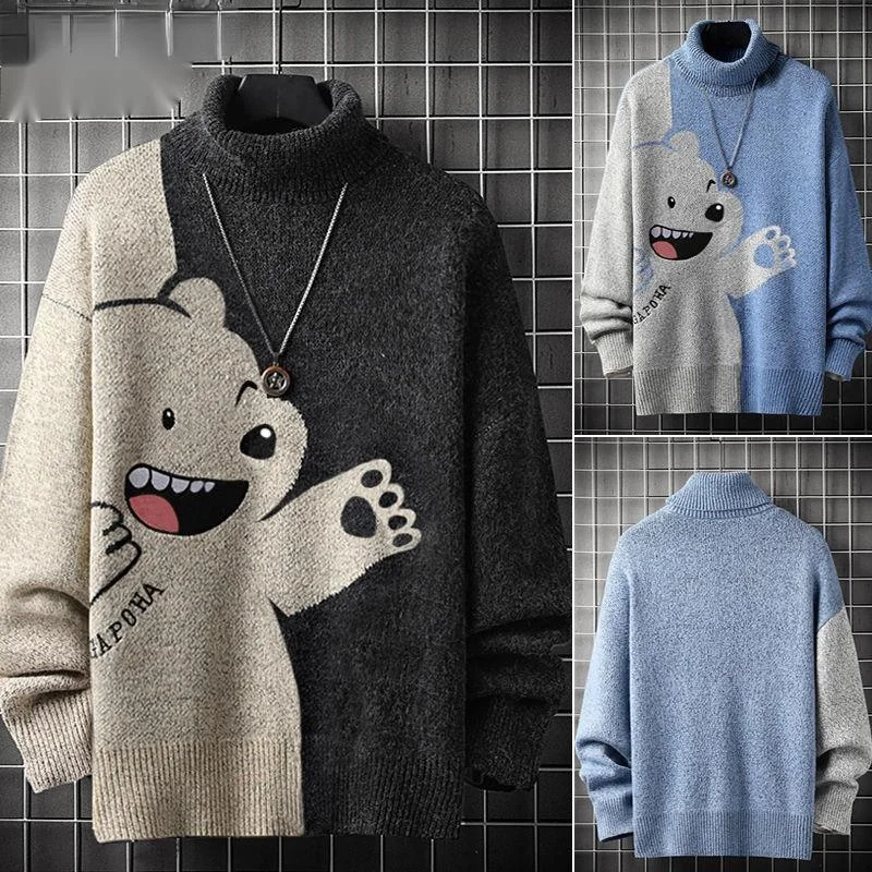 Oversized High Collar Bear Sweater Men Casual Autumn Winter Warm Sweater Pullover Male Loose Knitted Personality Sweater
Oversized High Collar Bear Sweater Men Casual Autumn Winter Warm Sweater Pullover Male Loose Knitted Personality Sweater