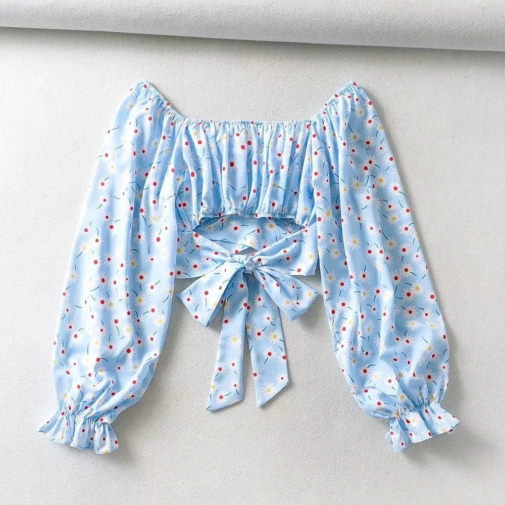 Paris Girl Floral Print Cropped Blouse Women Ruffles Long Sleeve Back Bow Tie Shirt Ladies Sexy Off Shoulder Crop Tops Blusas 
Paris Girl Floral Print Cropped Blouse Women Ruffles Long Sleeve Back Bow Tie Shirt Ladies Sexy Off Shoulder Crop Tops Blusas
