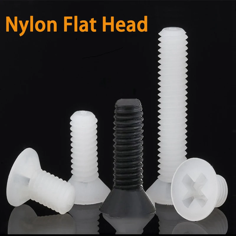 

M2.5 M3 M4 M5 M6 M8 Nylon Black White Flat Head Machine Screw Countersunk Plastic Phillips Cross Recessed Head Metric Bolts