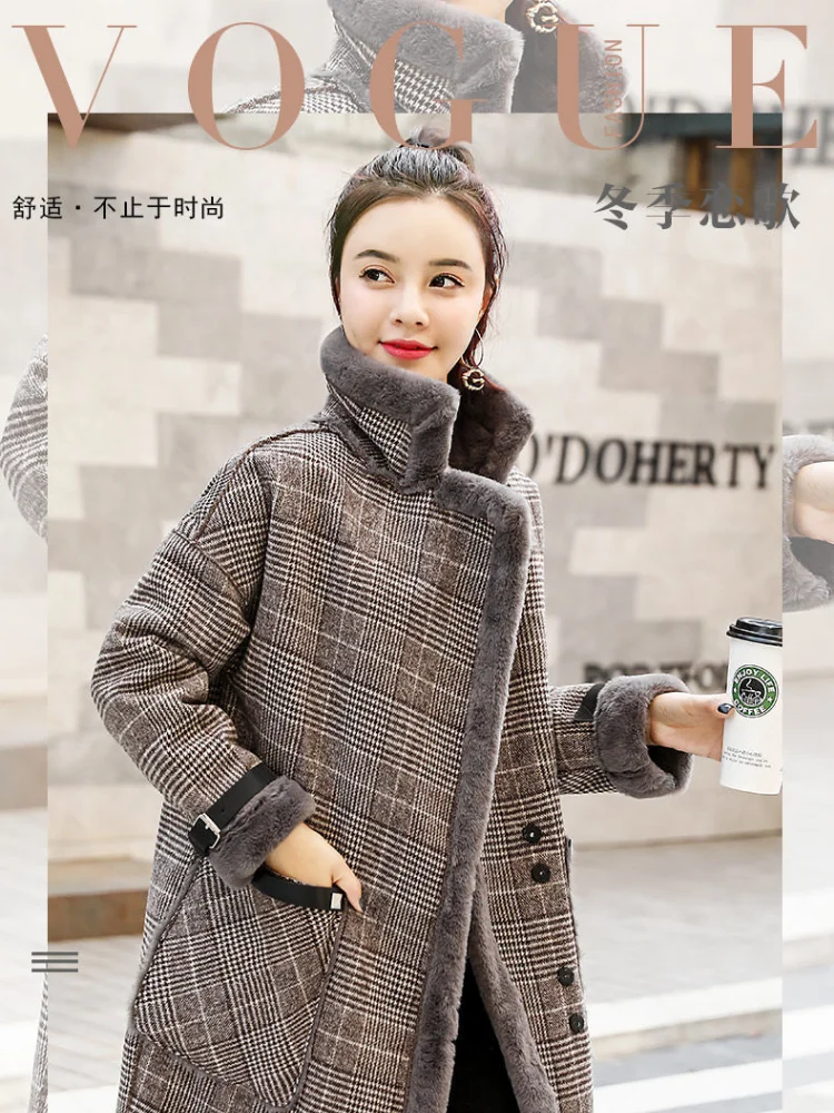 Women's Plaid Coat Women's Autumn and Winter Fleece-Lined Thick Mid-Length Imitation Lamb Wool Small Woolen Large Size Coat 
Women's Plaid Coat Women's Autumn and Winter Fleece-Lined Thick Mid-Length Imitation Lamb Wool Small Woolen Large Size Coat