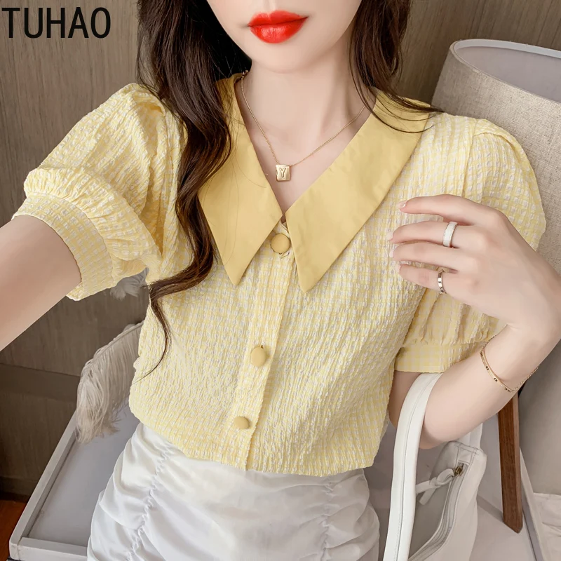 Летняя женская офисная блузка TUHAO, желтая, синяя офисная Элегантная модная шифоновая блузка, топы, женская одежда в клетку с принтом
Летняя женская офисная блузка TUHAO, желтая, синяя офисная Элегантная модная шифоновая блузка, топы, женская одежда в клетку с принтом