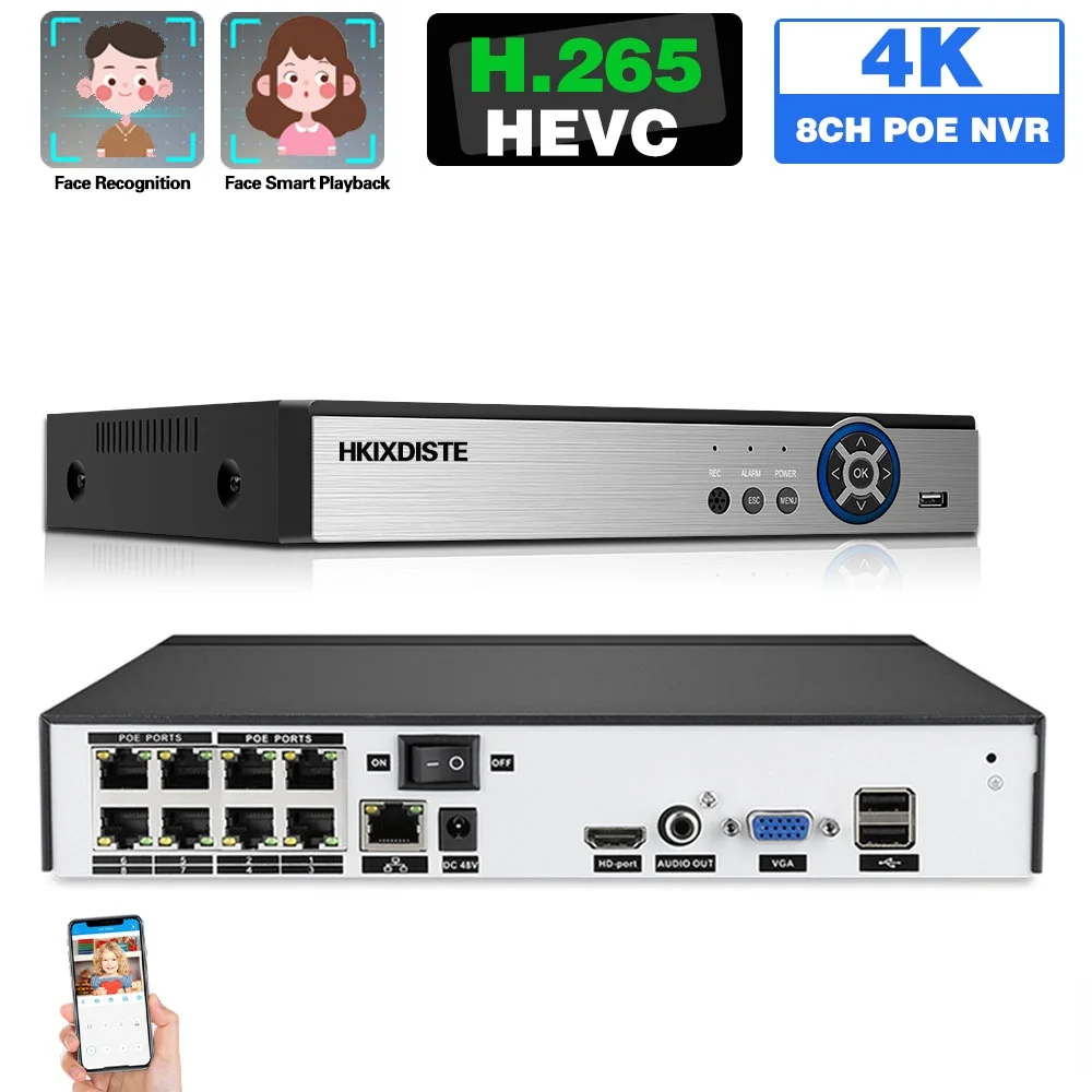 Система видеонаблюдения H.265 4K POE NVR, 8 каналов, обнаружение лица, 5 МП, 4 канала, сетевой видеорегистратор для IP-камеры XMEYE
Система видеонаблюдения H.265 4K POE NVR, 8 каналов, обнаружение лица, 5 МП, 4 канала, сетевой видеорегистратор для IP-камеры XMEYE