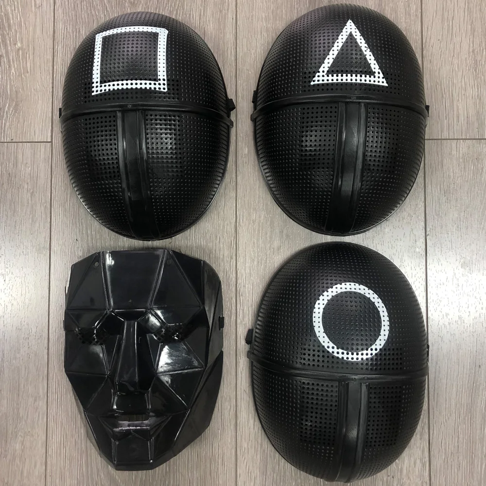 TV Squid Game Black Mask Cosplay Round Six Square Circle Triangle Plastic Helmet Masks Halloween Masquerade Party Costume Props
TV Squid Game Black Mask Cosplay Round Six Square Circle Triangle Plastic Helmet Masks Halloween Masquerade Party Costume Props