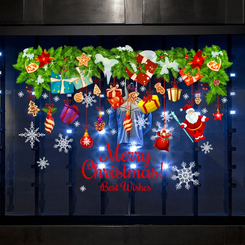 

Счастливого Рождества цветные подарки снежинки Рождественские украшения настенные стикеры спальня гостиная стекло окна обои