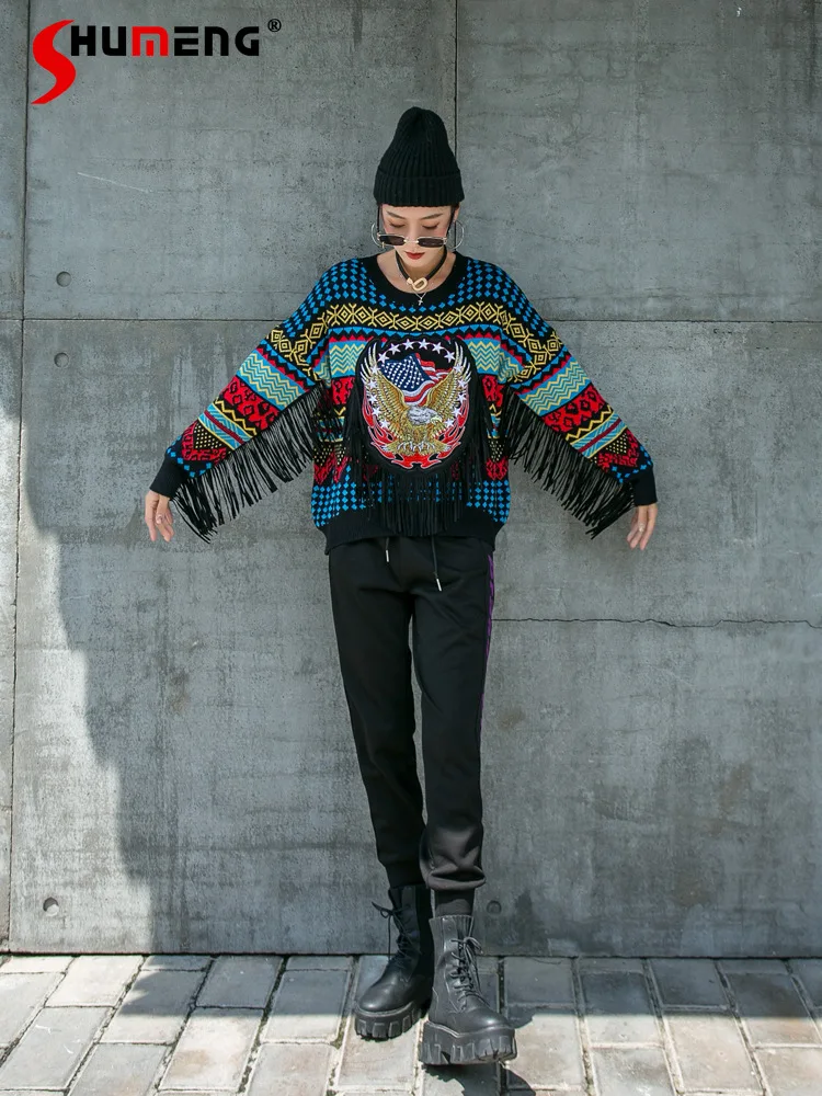Fashion Tassel Embroidery Cartoon Pattern Patch Sweater for Ladies 2021 Autumn New All-Match Long Sleeve Loose Knitwear Women
Fashion Tassel Embroidery Cartoon Pattern Patch Sweater for Ladies 2021 Autumn New All-Match Long Sleeve Loose Knitwear Women