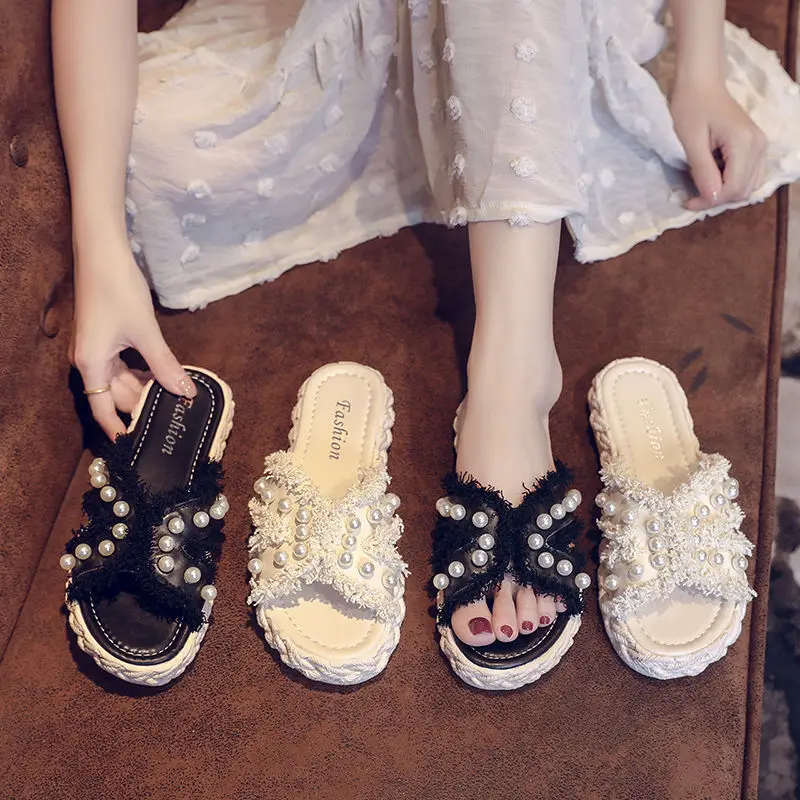 canvas Pearl slippers women's summer shoes fashion new Platform soft bottom Internet celebrity slippers slides outdoor outside
canvas Pearl slippers women's summer shoes fashion new Platform soft bottom Internet celebrity slippers slides outdoor outside