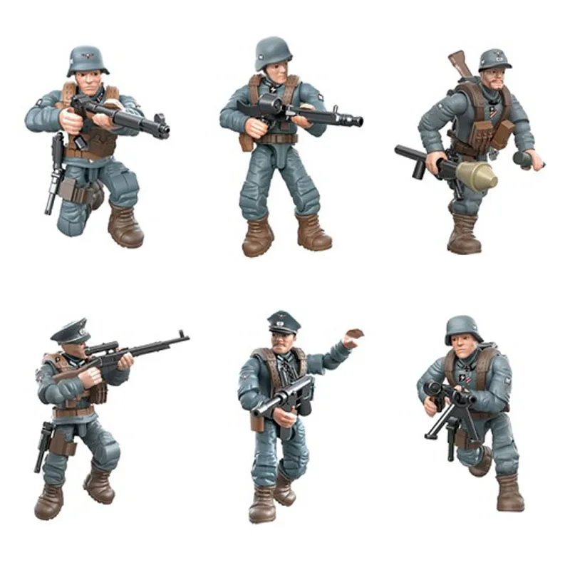 

1:35 scale military Germany army forces action figures world war Battle in Normandy mega block ww2 weapon gun building brick toy