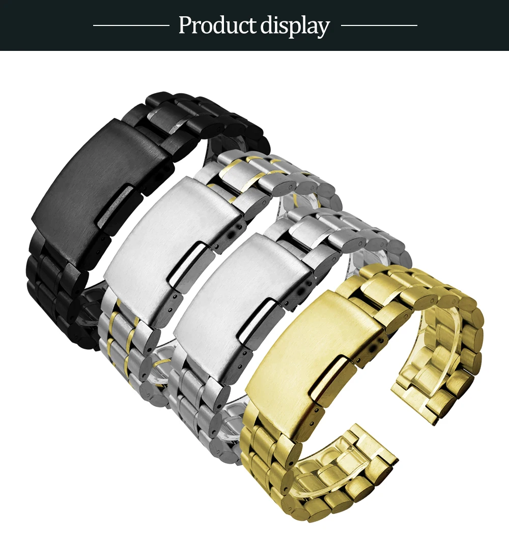 Stainless Steel Strap 14mm 16mm 18mm 19mm 20mm 21mm 22mm 24mm 26mm Metal Watch Band Link Bracelet Watchband Black Silver Gold
Stainless Steel Strap 14mm 16mm 18mm 19mm 20mm 21mm 22mm 24mm 26mm Metal Watch Band Link Bracelet Watchband Black Silver Gold