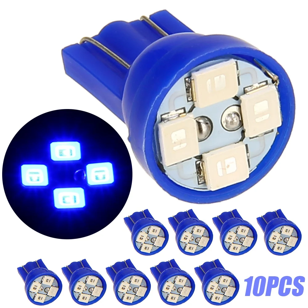 

Car Light Source 10pcs T10 W5W 194 2825 4SMD LED Bulb Blue Auto Wedge Dashboard Gauge Cluster Lights