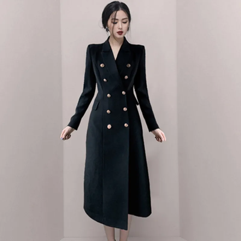 Autumn And Winter Women New Temperament Fashion Double-Breasted Pearl Buckle Suit Jacket Coat Slim OL Office Windbreaker | Женская