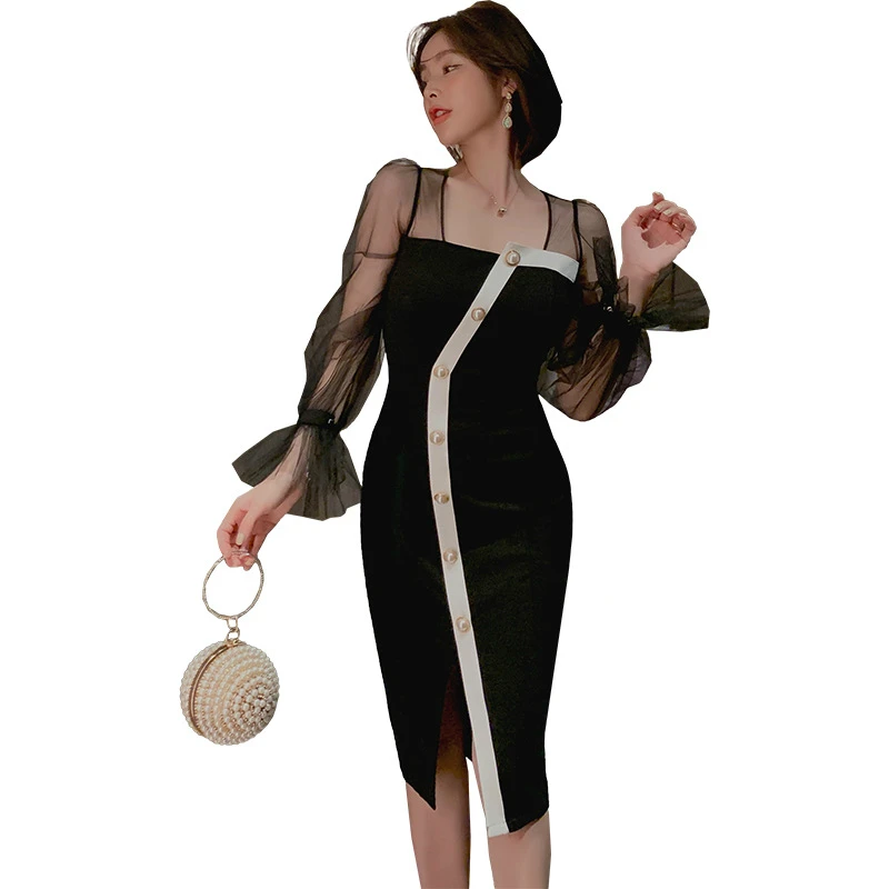 Hepburn Style Famous Dress Women Mesh Patchwork Long Sleeve Contrast Elegant Party Dress Ladies Black Autumn Winter Dress 2020
Hepburn Style Famous Dress Women Mesh Patchwork Long Sleeve Contrast Elegant Party Dress Ladies Black Autumn Winter Dress 2020
