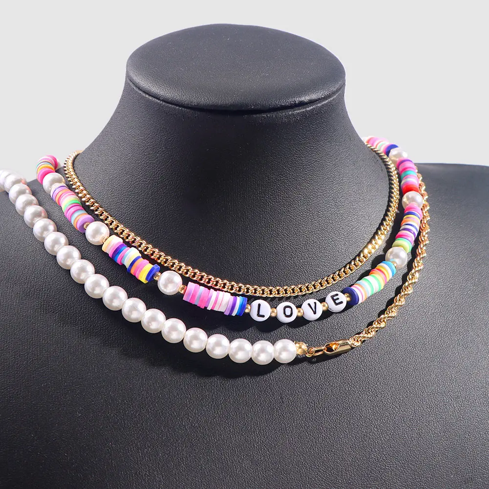Layered Love Letter Rainbow Clay Beaded Necklace For Women Creative Asymmetry Pearl Choker Gold Color Chain Necklace Jewelry New
Layered Love Letter Rainbow Clay Beaded Necklace For Women Creative Asymmetry Pearl Choker Gold Color Chain Necklace Jewelry New